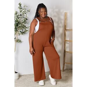 DOUBLE TAKE Brown Wide Strap Wide Leg Overalls with Pockets NEW Plus 3XL